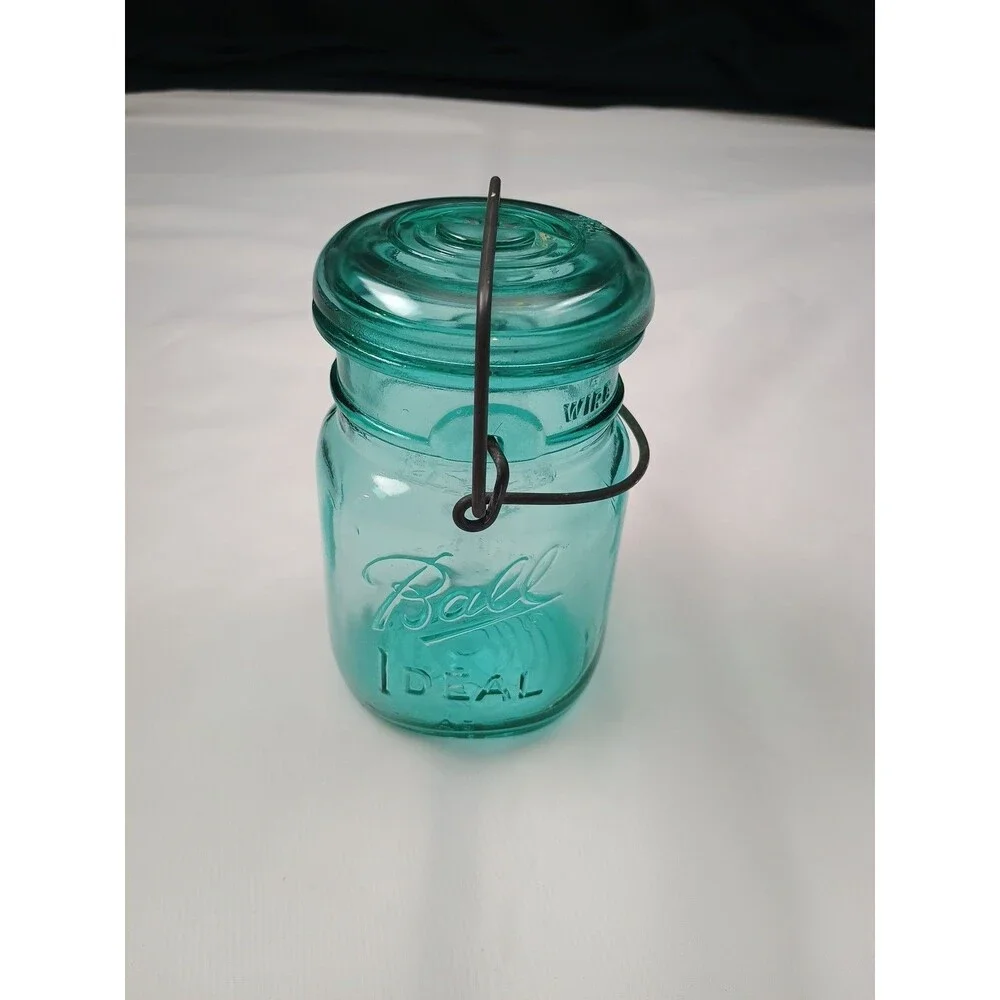 Ball Mason Aqua Sure Seal Pint Bail Wire Jar & Glass Lid Bicentennial 1976 VTG